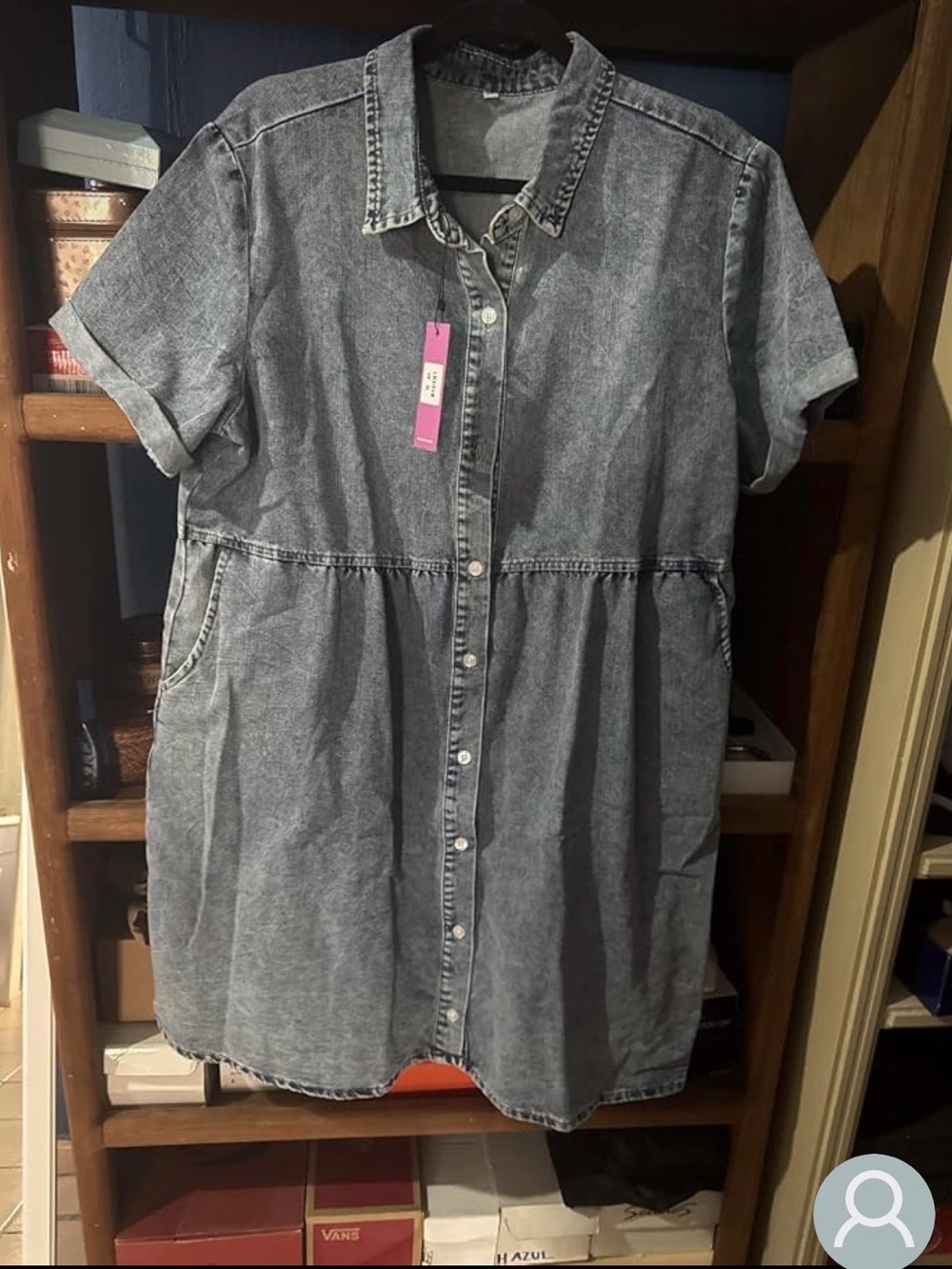 Amazon Blue Washed Denim Button-Front Mini Dress - Picture 5 of 6